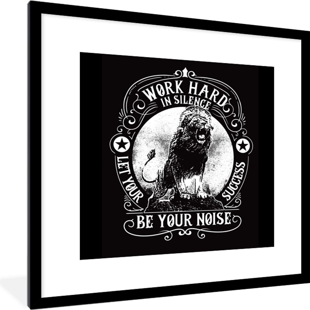 MuchoWow MuchoWow Gerahmtes Poster Löwe - Vintage - Zitat 40x40 cm - Poster mit zchwarzem Bilderrahmen - Poster - Plakat im Rahmen