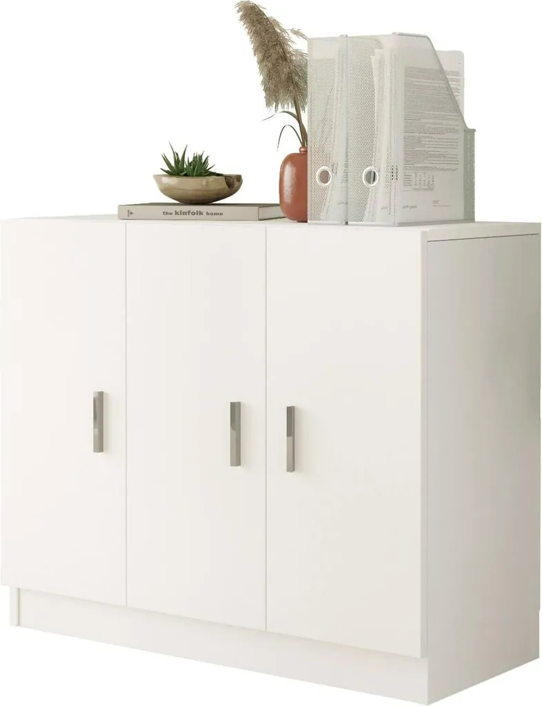 Meuble de Rangement Olana Blanc 89x74h cm avec Penderie et Portemanteau