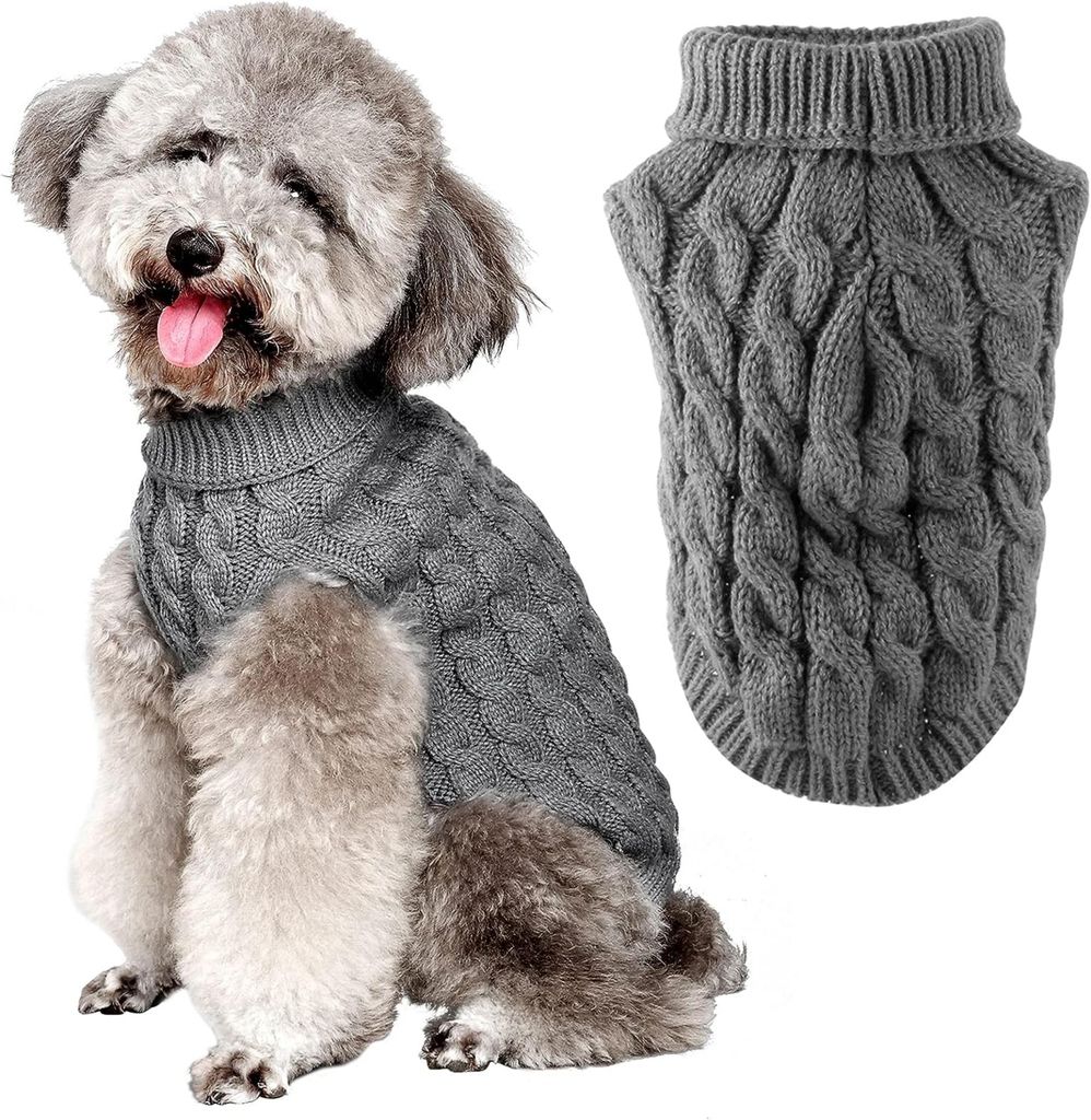 Zunea Fleece-Pullover Für Kleine Hunde – Mit Kapuze, Zopfmuster & Weicher Fütterung (Weinrot, Größe L)