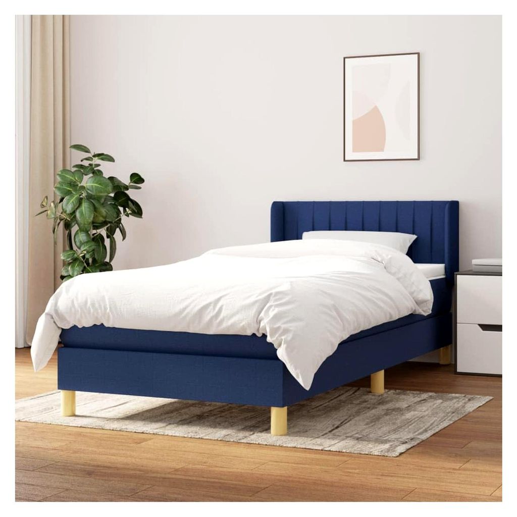 Lattenrost mit Matratze, blau, 100 x 200 cm, Stoff, Plattformbett mit Lattenhalter, einfache Montage für Schlafzimmer, Erwachsene