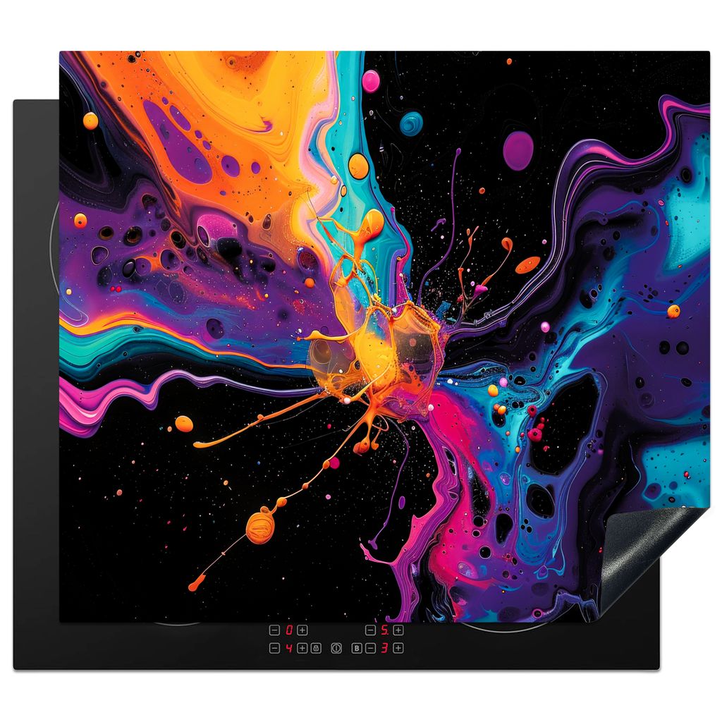 KitchenYeah Herdabdeckplatte Farben - Farbe - Bunt - Schwarz , 58x51cm, Küche Deko, Glaskeramikkochfeld Herdabdeckung, Abdeckplatte fùr Kochfeld