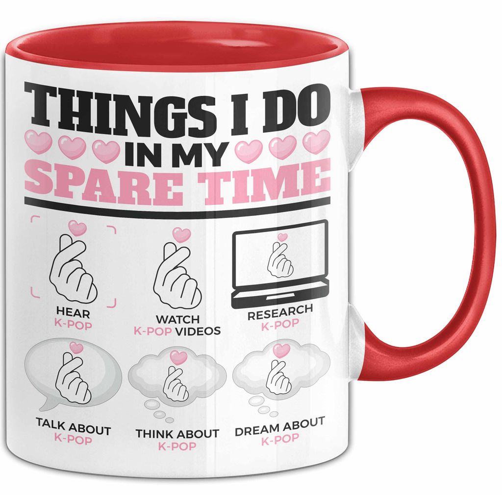 KPop Tasse Geschenk Spare Time Finger Heart Grafik Geschenkidee (Rot)