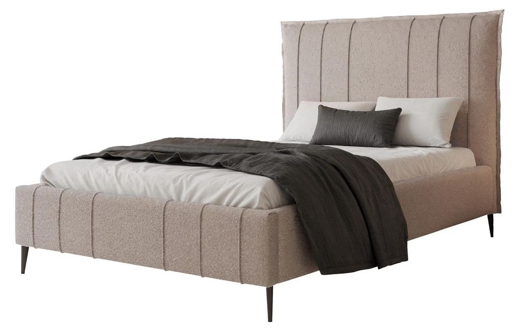 Polsterbett SOMALI 120x200 Taupe Strukturstoff mit Bettkasten & Lattenrost