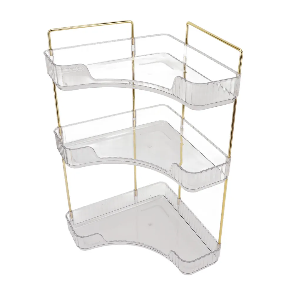 Présentoir Maquillage d'Angle avec 3 Étagères Robustes en Design Transparent - 4