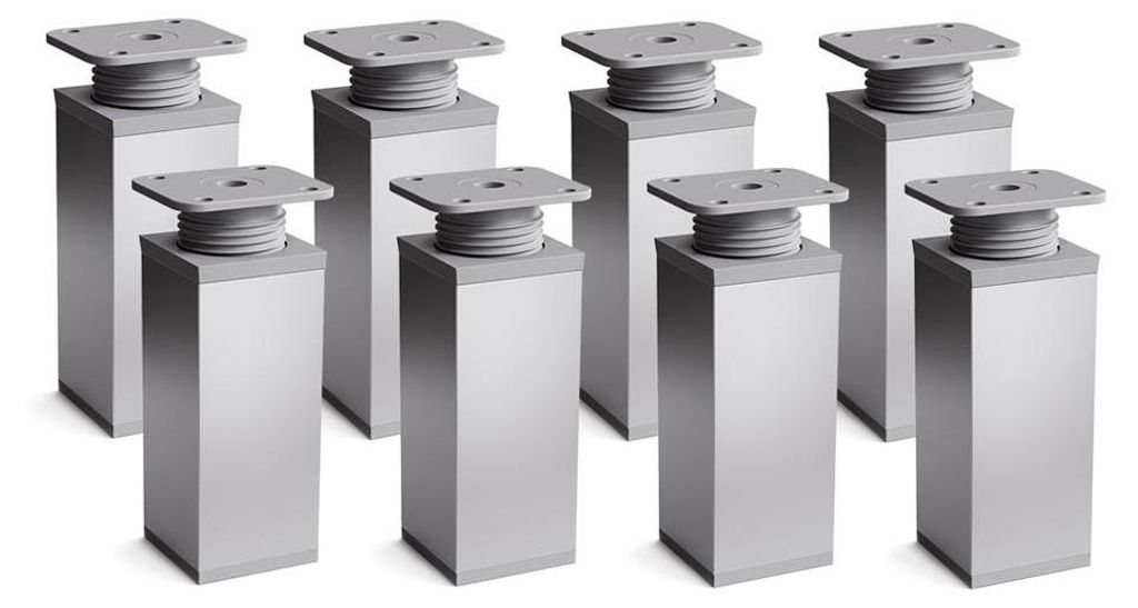 8er Set sossai moderne Möbelfüße in eloxiertem Alu Design Produktbild 
