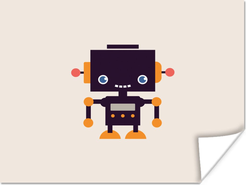 MuchoWow Poster Roboter - Antenne - Orange - Beige - Kind - Kinder 40x30 cm - Plakate für die Wände - Poster Wohnzimmer