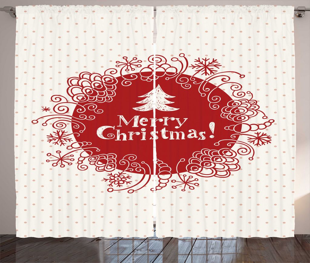 ABAKUHAUS Weihnachten Rustikaler Gardine, Sketchy Doodles, Schlafzimmer Kräuselband Vorhang mit Schlaufen und Haken, 280 x 245 cm, Weiß Korallenr...
