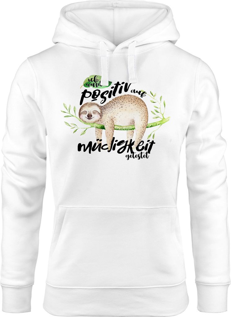 Kapuzen-Pullover Damen Hoodie Faultier Ich wurde positiv auf Müdigkeit getestet Sloth Moonworks weiß XS