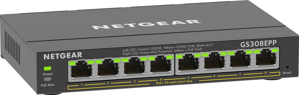 NETGEAR 8-Port Gigabit Ethernet High-Power PoE+ Plus Switch Produktbild 