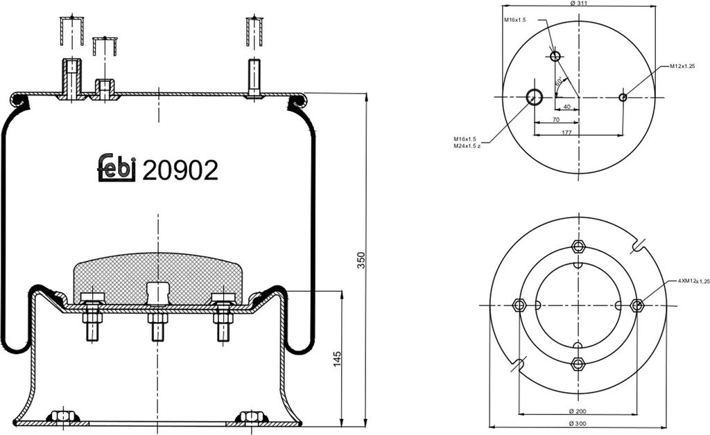 FEBI BILSTEIN Luftfederbalg Federbalg 20902 Hinten Links Hinten Rechts für RENAULT TRUCKS MAGNUM 345 145mm 311 305mm