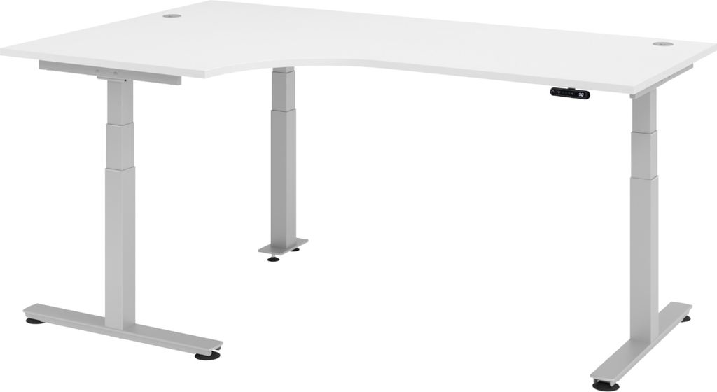 bümö Schreibtisch elektrisch XDSM - Nachbildung: Weiß, Gestell: Silber, Größe: Eckschreibtisch 200 x 120 cm