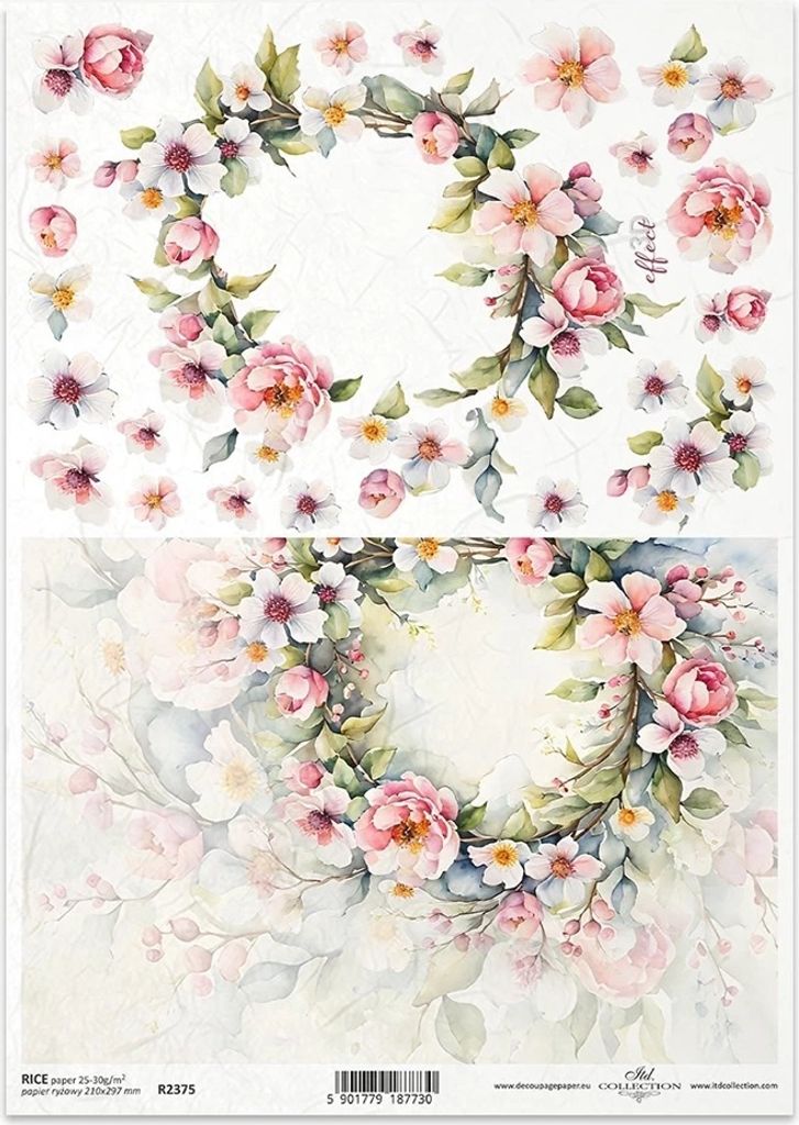 ITD Reispapier Decoupage Bastelpapier Serviettentechnik-R2375 rosa Blumen, Girlanden