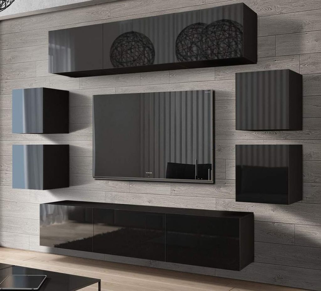 Furnitech Wohnwand Wohnzimmer - Wohnzimmer Möbel mit LED Weiß - Hängend Wohnwand Modern - Wohnzimmer Schrankwand mit Regale und TV Schrank (Futu...