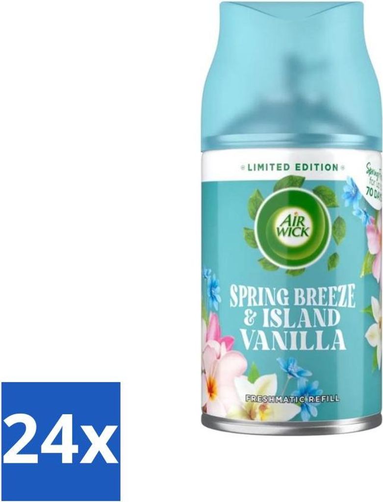 Air Wick - Lufterfrischer Nachfüller - Frühlingsbrise & Inselvanille - Automatisches Spray - 250 ml - Vorteilspack - 24 Stücke