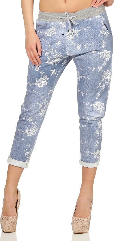 287 Mississhop Damen Hose Cargohose Blumen Sweatpants Jogginghose Baumwolle Freizeithose Boyfriend Jeans mit Blumen 301