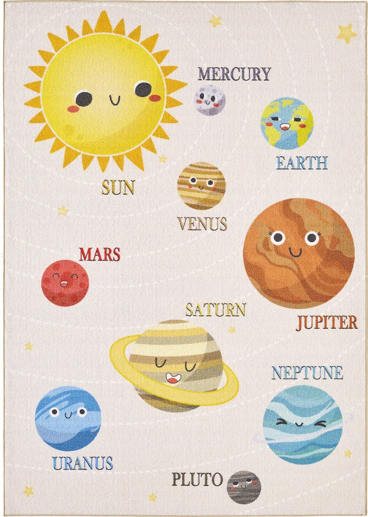 Teppium Tapis Enfant Planètes 140x200 cm - Design Moderne et Antidérapant