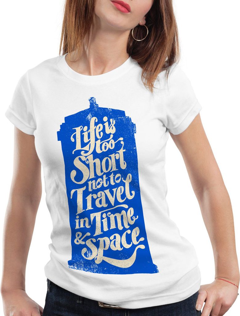 style3 Time Box T-Shirt Damen zeitreise serie polizei notrufzelle, Farbe:Weiß, Größe:S