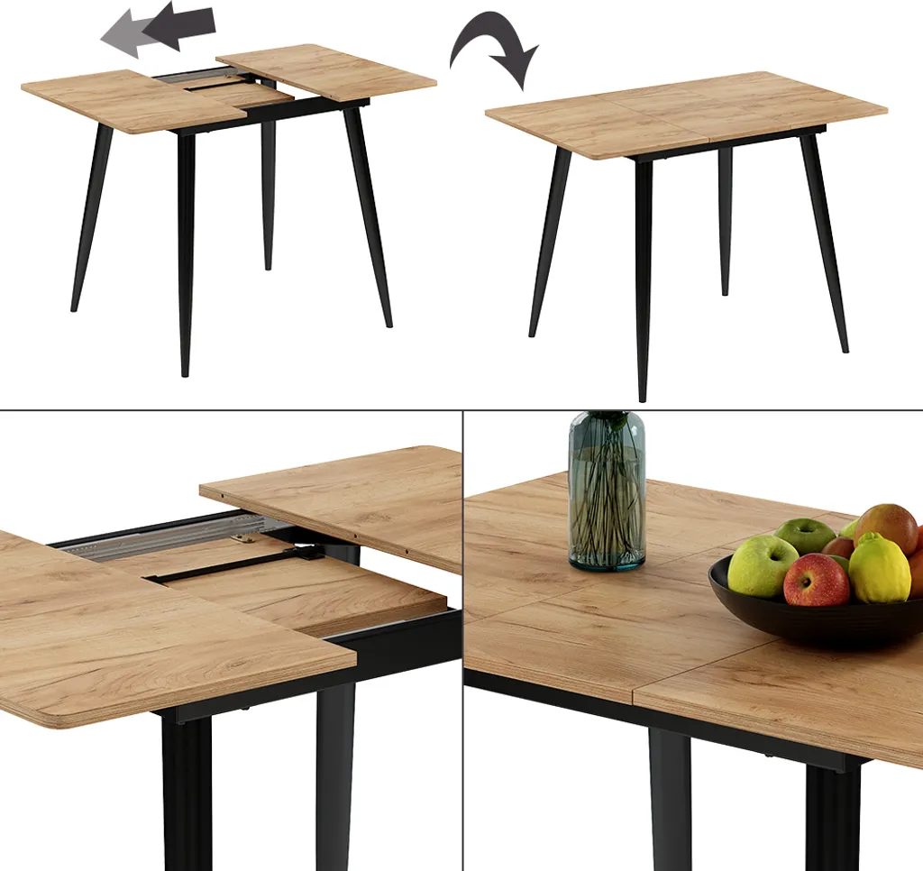Table à manger extensible 80x70 cm Vicco Beaver décor Chêne et Noir