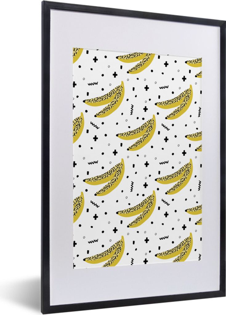 MuchoWow Gerahmtes Poster Obst - Bananen - Muster 40x60 cm - Poster mit Schwarzem Bilderrahmen Wandposter Rahmen Foto Bilder - Poster in Rahmen