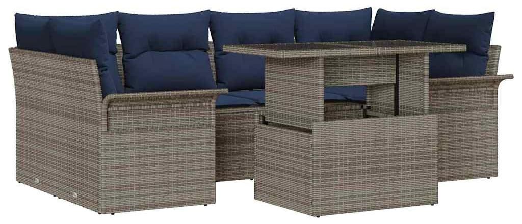 vidaXL Gartensofa-set mit Kissen mit Speicher 7 pcs Grau Poly Rattan