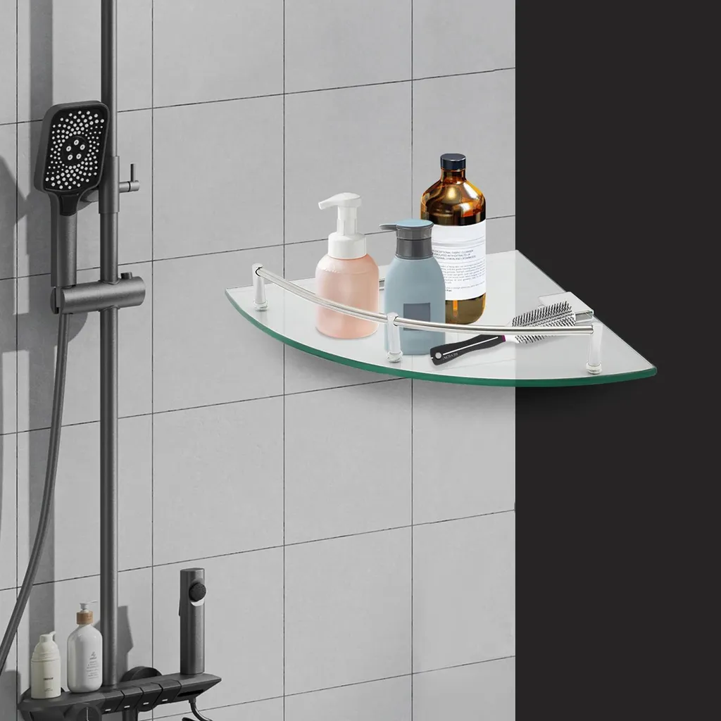Étagère d'angle murale triangulaire en métal noir mat pour douche