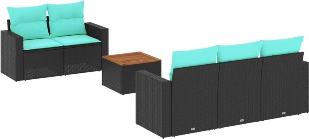 6-tlg. Garten-Sofagarnitur mit Kissen Schwarz Poly Rattan