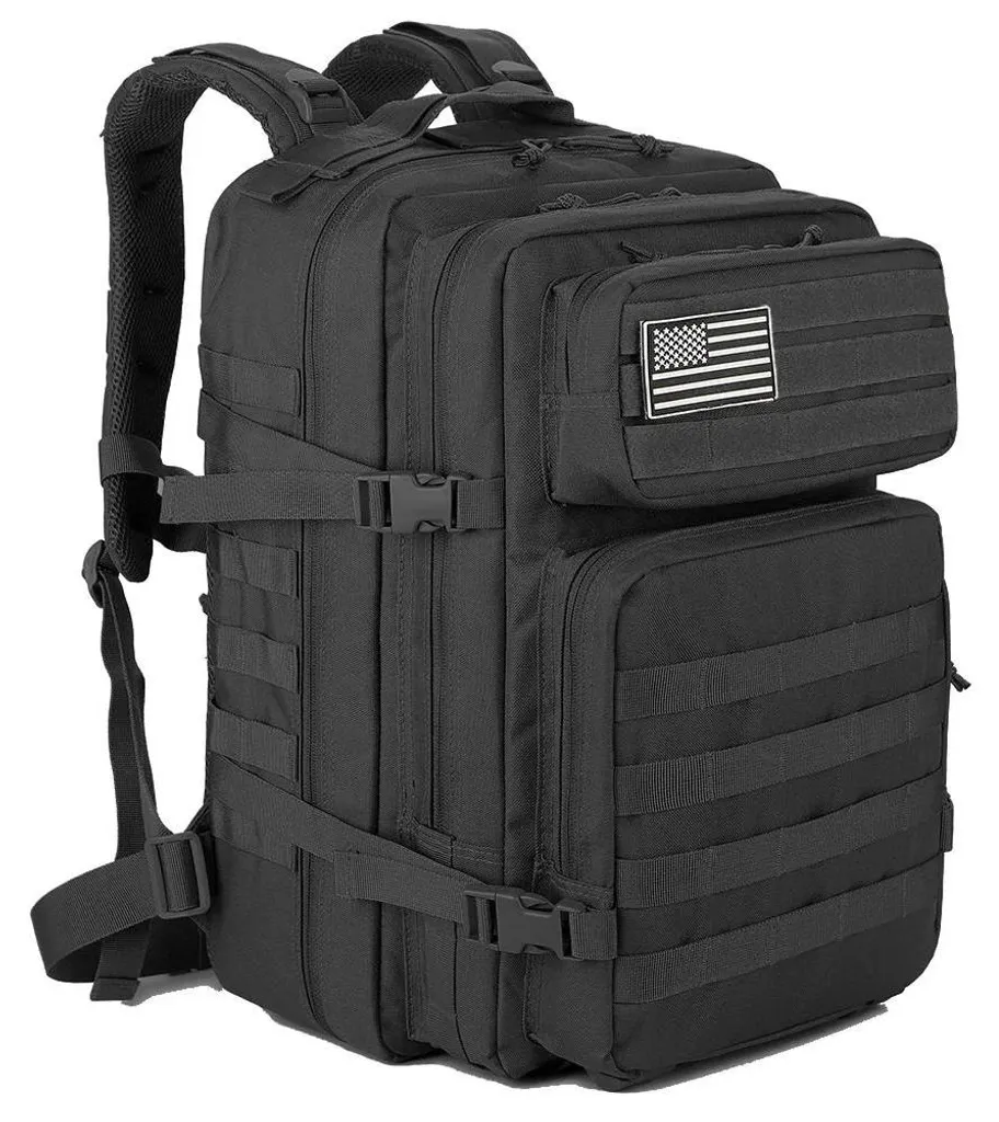 Sac à dos de randonnée militaire 45L noir avec compartiments multiples