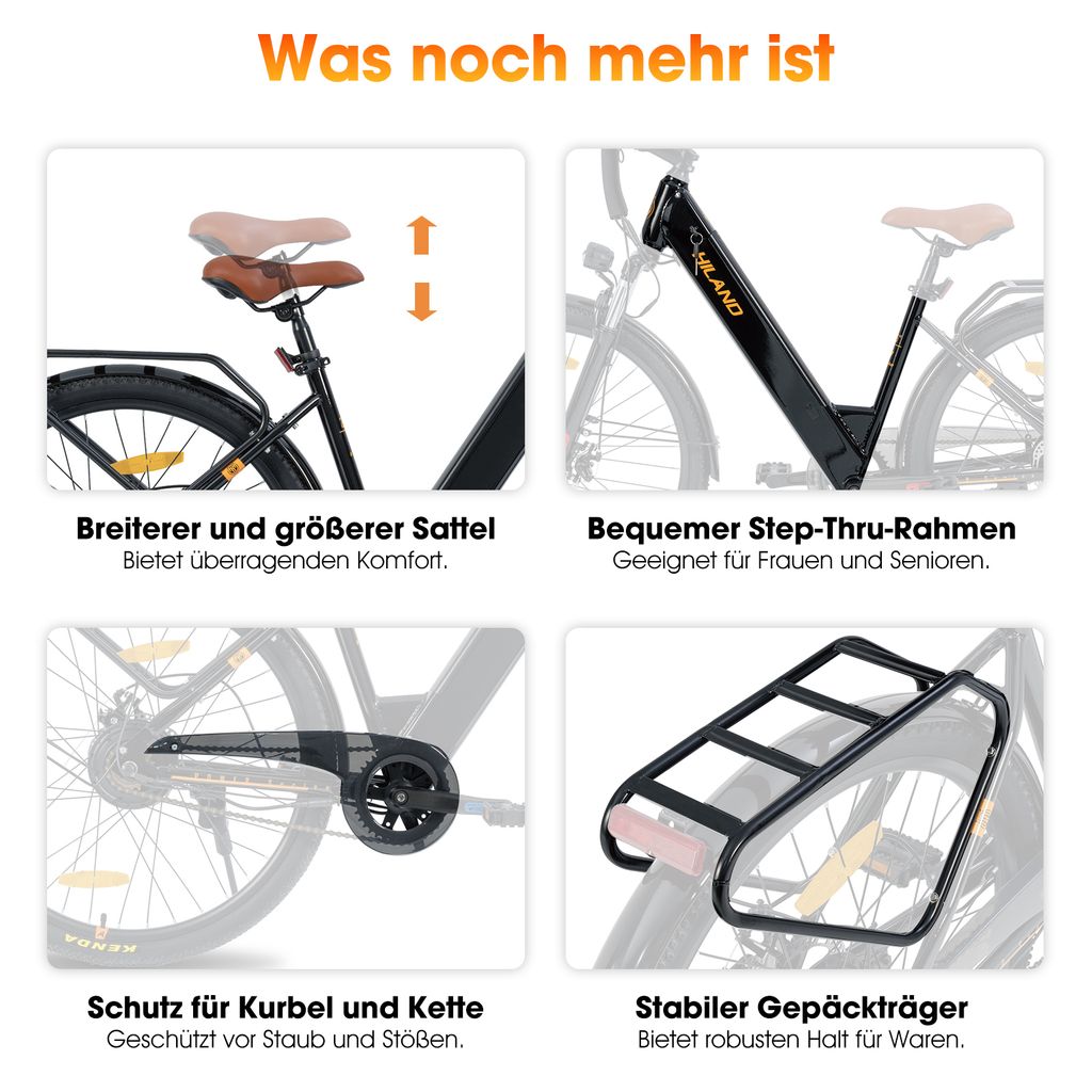 Hiland 26 Zoll Elektrofahrrad für Männer Frauen, 7.8Ah 36V Produktbild 4