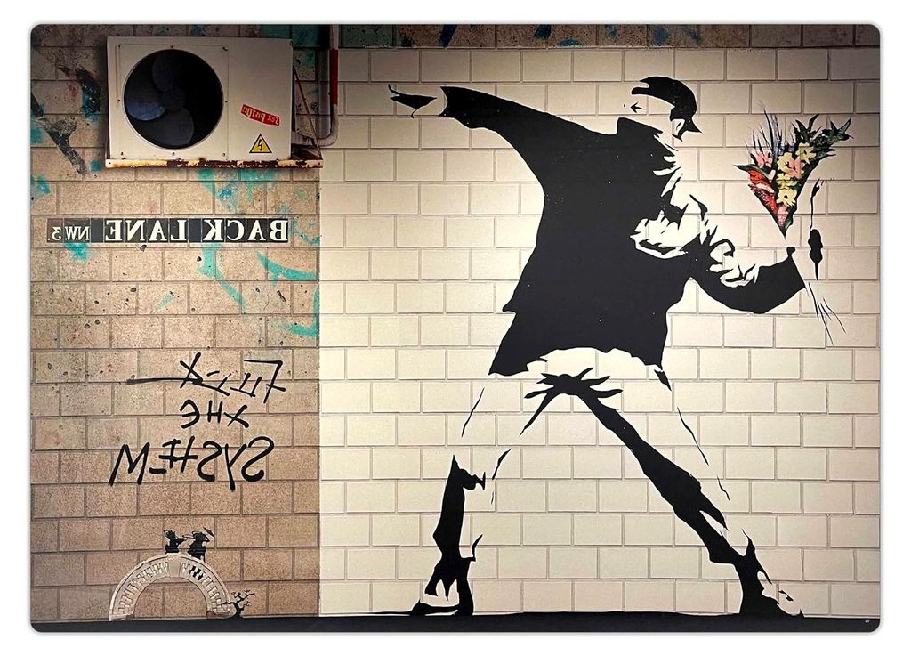Schreibtischunterlage abwaschbar – 70x50 cm – Banksy – flower thrower subway station – aus premium vinyl – Germany