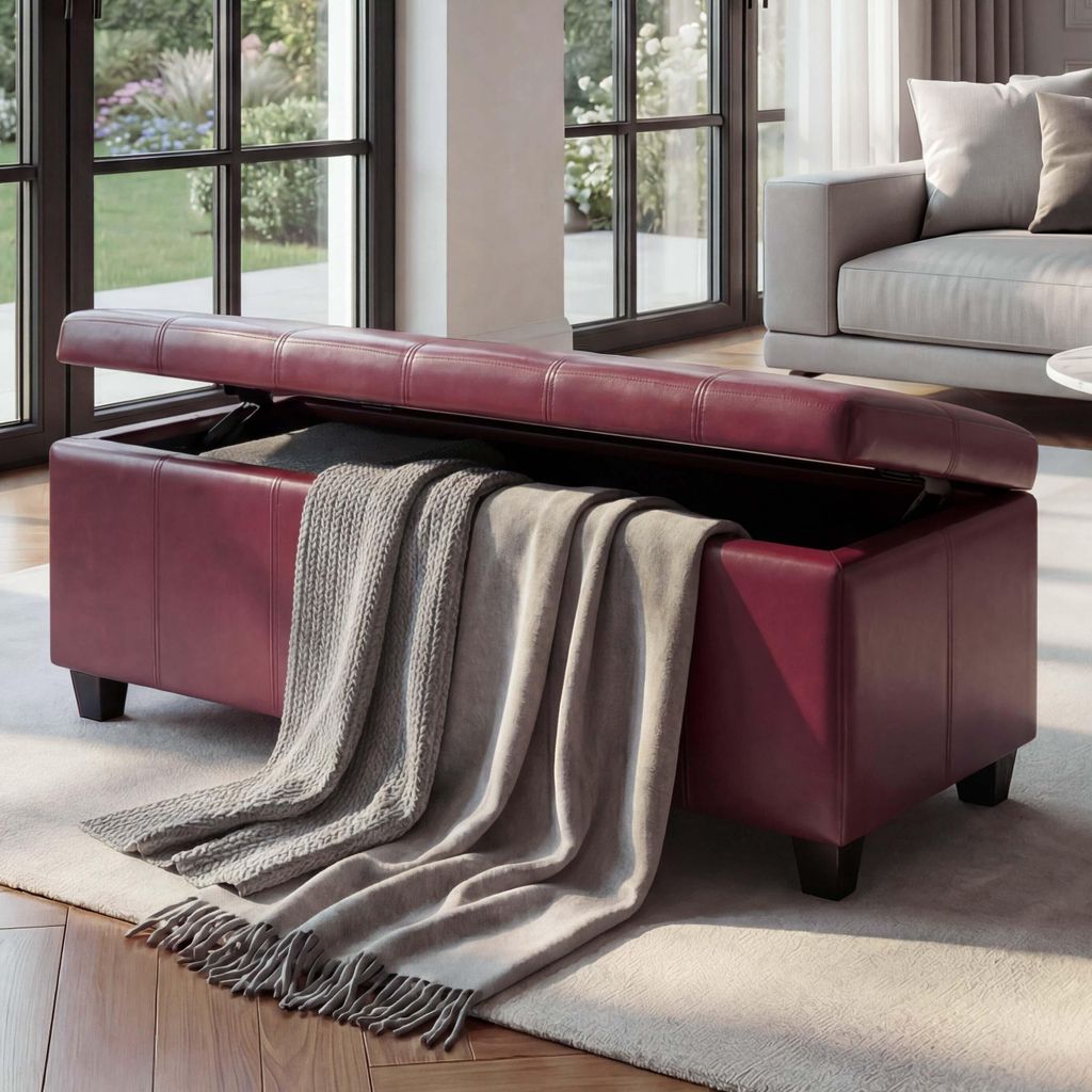 Bank Sitzbank MIT Aufbewahrung Kriens Leder + Kunstleder 112x45x45cm MVG- - rot