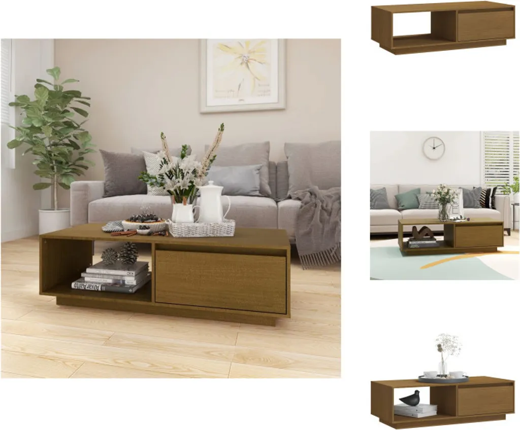 Table de salon rectangulaire brun miel en bois massif 110x50x33,5 cm