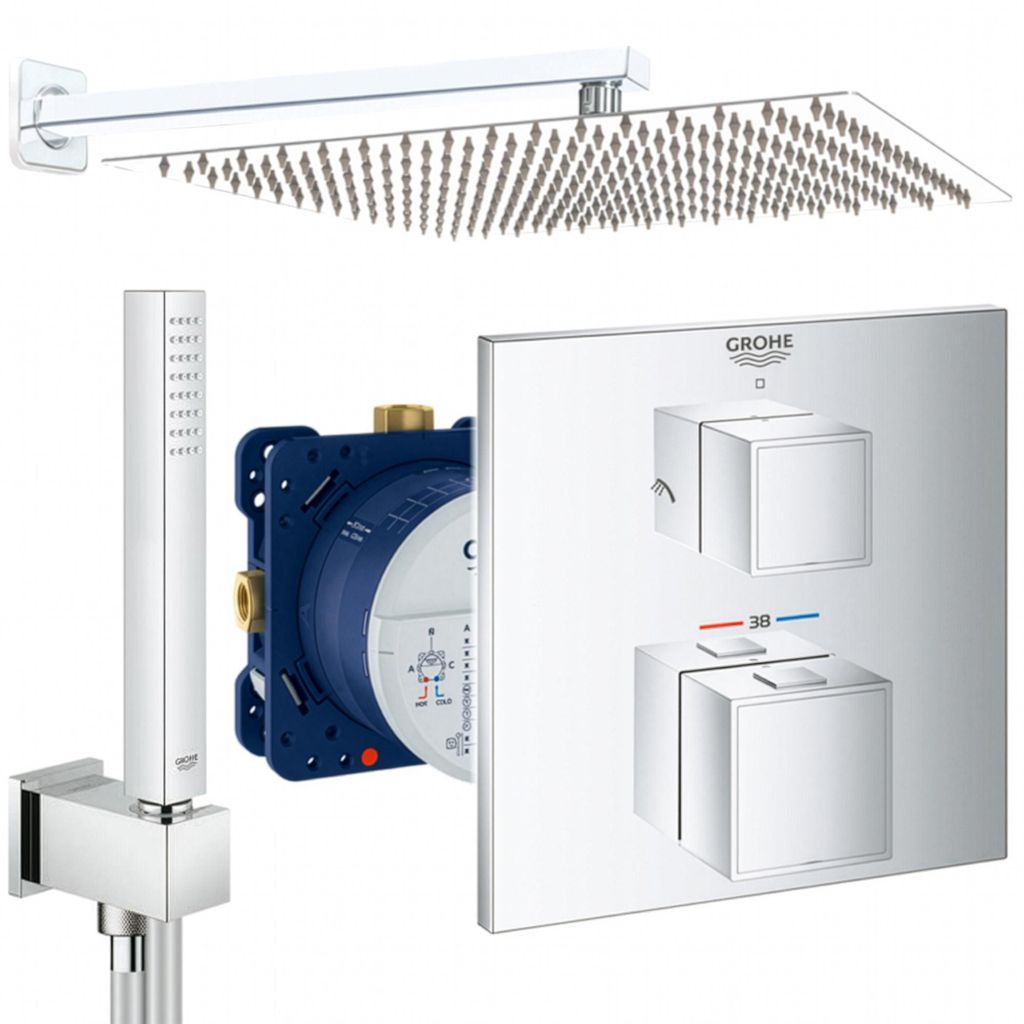 Grohe und Jowi Unterputz Duschsystem, mit Grohtherm Cube Thermostat, 360x360mm Kopfbrause