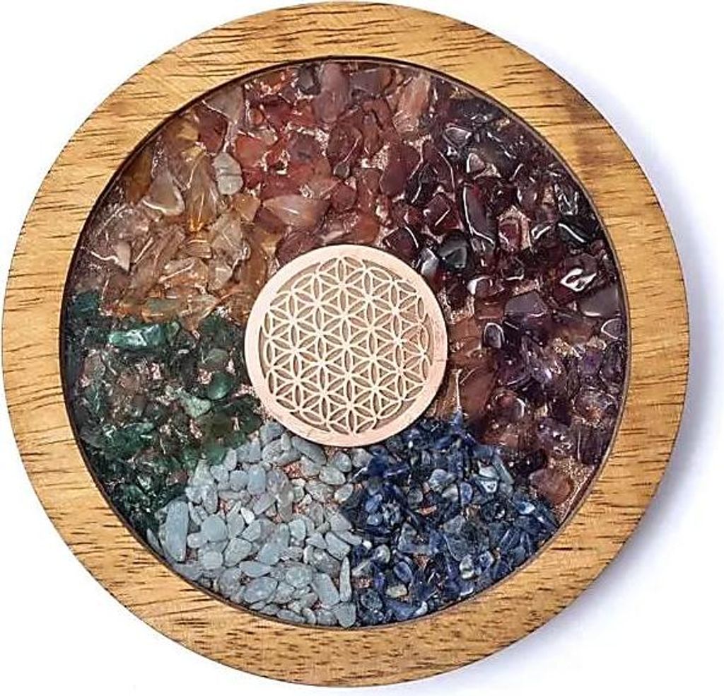 Untersetzer Holz Chakren & Blume des Lebens -- 10cm online bestellen