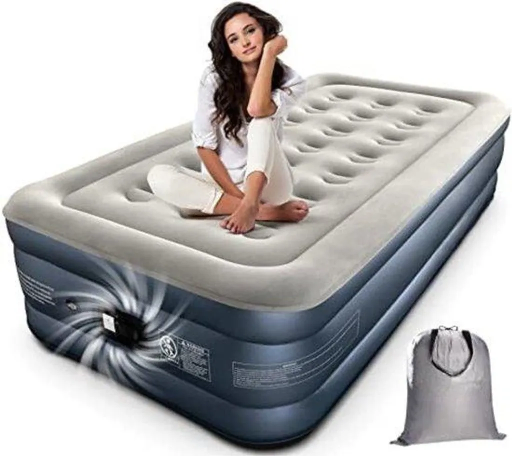 Lit d'appoint gonflable haut 190x100 cm Blanc et Gris Auto-gonflant