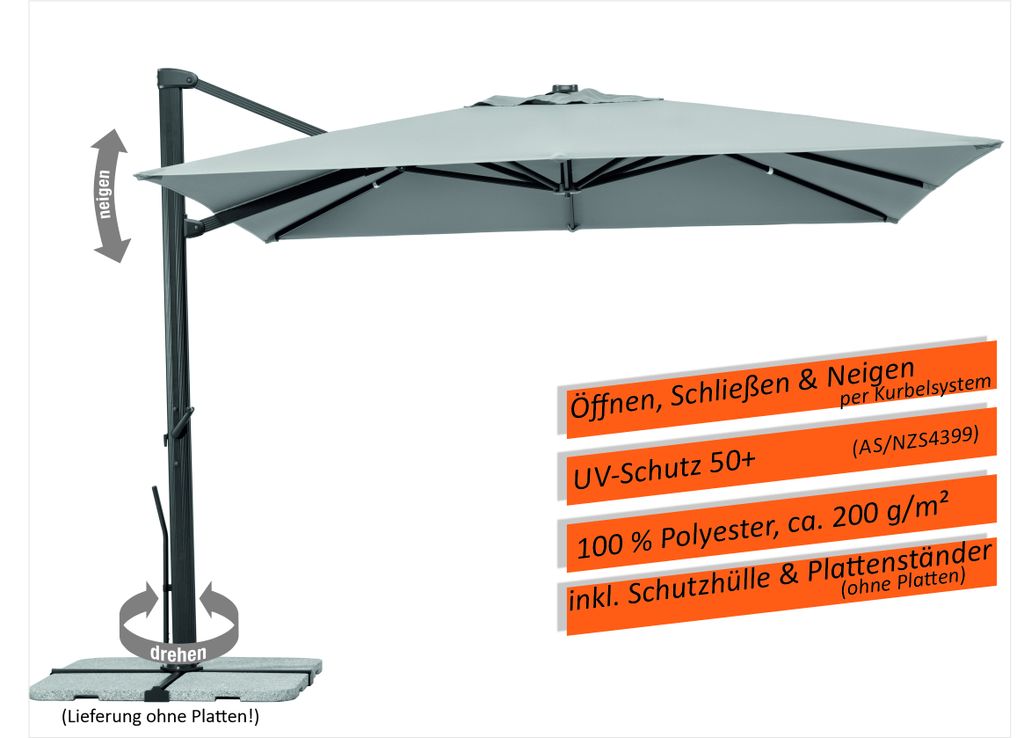 Schneider Ampelschirm Rhodos Smart silbergrau 300 x 300 cm