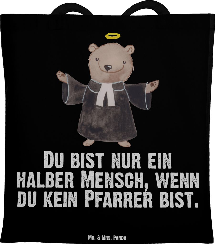 Mr. & Mrs. Panda Jutebeutel Pfarrer Herz - Schwarz - Geschenk, Schultasche, Tote Bag, Kirche, Pastor, Tasche, Spruch, Shopping, Laptoptasche