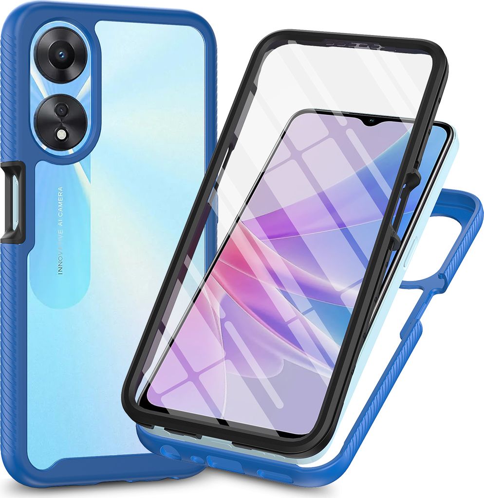OPPO A78 5G Hülle, Bumper mit Eingebautem Displayschutz 360 Grad Komplettschutz Schutzhülle für OPPO A78 5G Navy blau