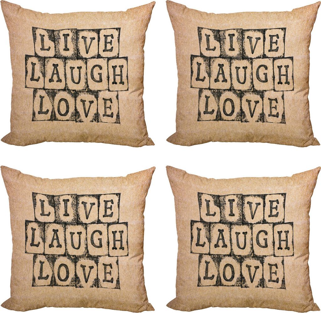 ABAKUHAUS Lebe lache Liebe Kissenbezug Set (4 Stück), grungy Weinlese, Moderner Doppelseitiger Digitaldruck, 45 cm x 45 cm, Schwarz Pale Brown