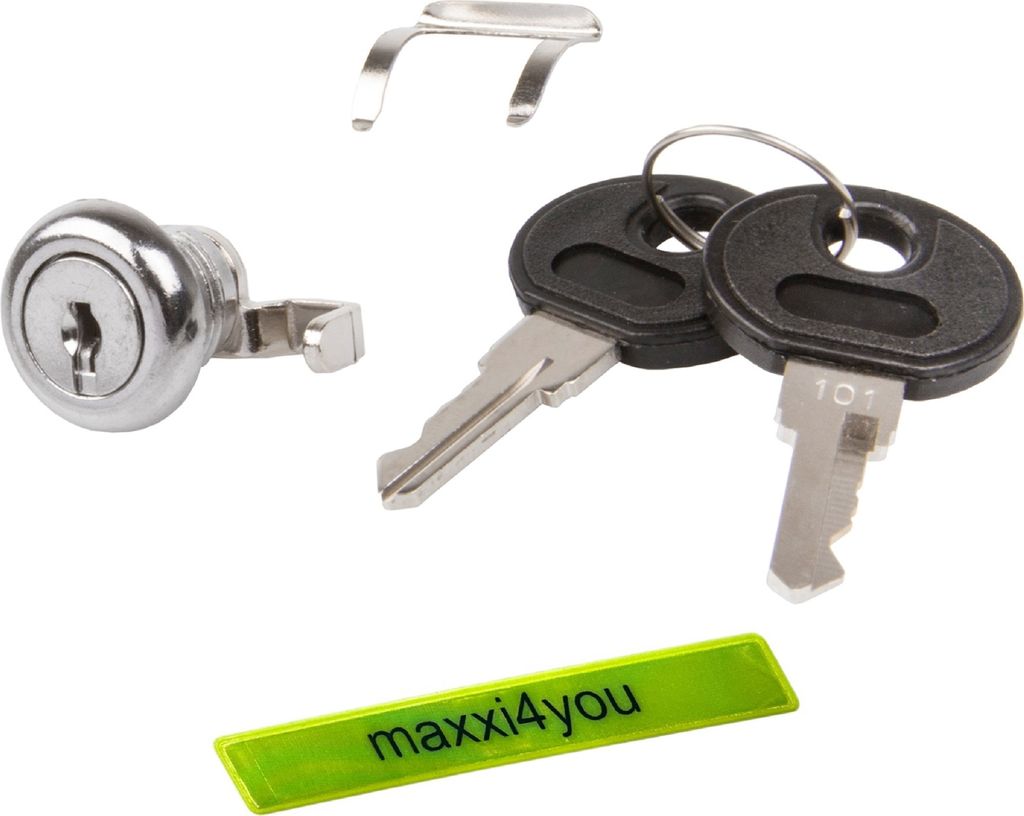 Ersatzschloss mit Federclip für Fahrradkoffer M-Wave Amsterdam inkl. maxxi4you Reflexband