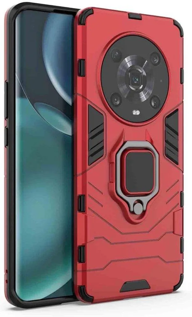 Coque smartphone rouge avec support bague pour lecture vidéo mains libres