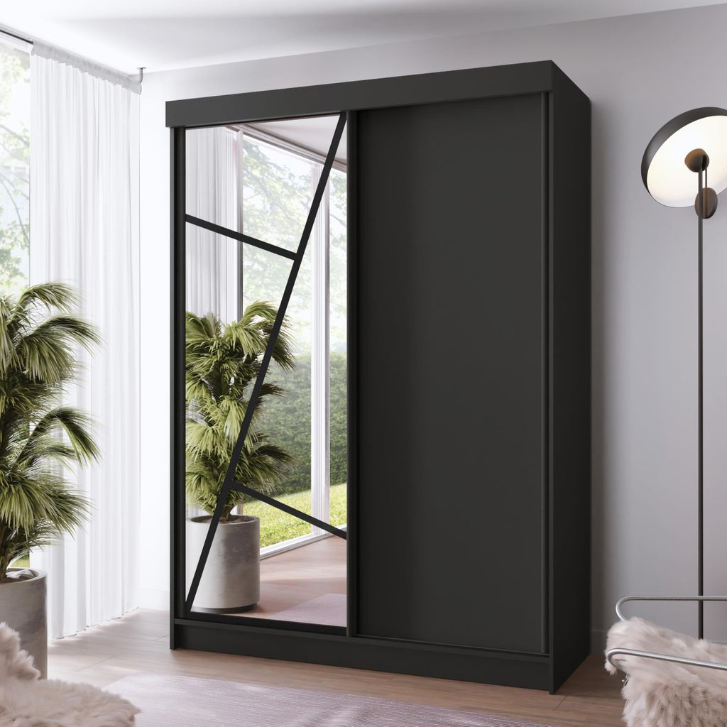 KIER FURNITURE Schrank mit Spiegel - Kleiderschrank mit Schiebetüren,167x205x59 cm