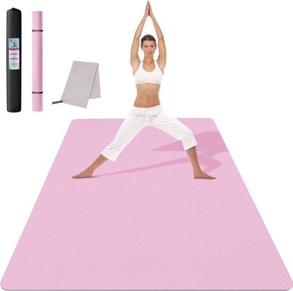 Yogamatte XXL, Yogamatte, 183 cm x 122 cm x 6 mm, Sportmatte, Fitnessmatte, rutschfest, TPE-Gymnastikmatte mit Handtuch, für Sport, Yoga, Pilates,...