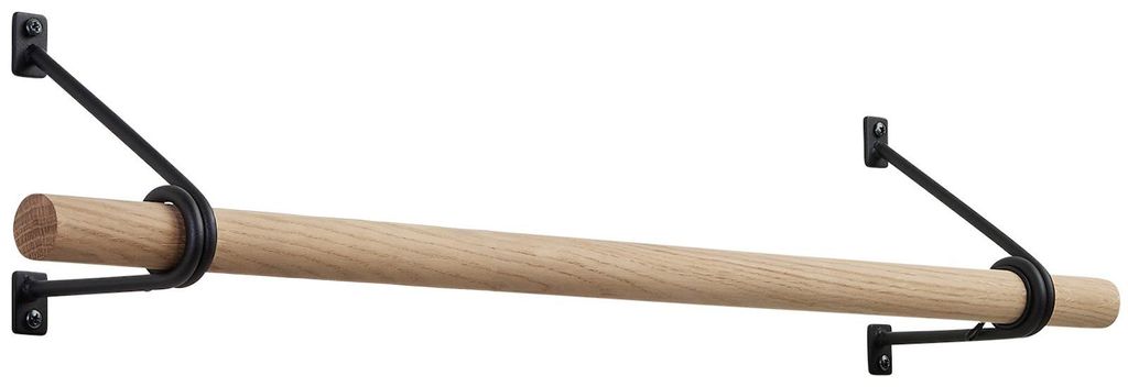 SOTECH Garderobenstangen-Set T120 Schwarz – Rundstabhalterung Ø 30 mm + Eiche Ø 30 x 500 mm + Clips