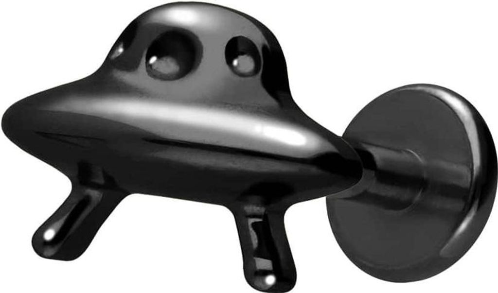 Ohrpiercing, Nasenpiercing Titan Labret mit Innengewinde UFO Schwarz Stablänge: 6mm | Stabstärke: 1,2mm