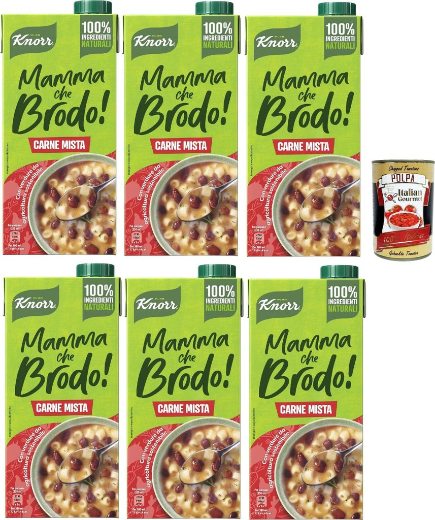 Knorr Mamma Che Brodo! Gemischte Fleisch-Fertigbrühe mit 100% natürlichen Zutaten und Gemüse aus nachhaltiger Landwirtschaft, gluten- und laktos...