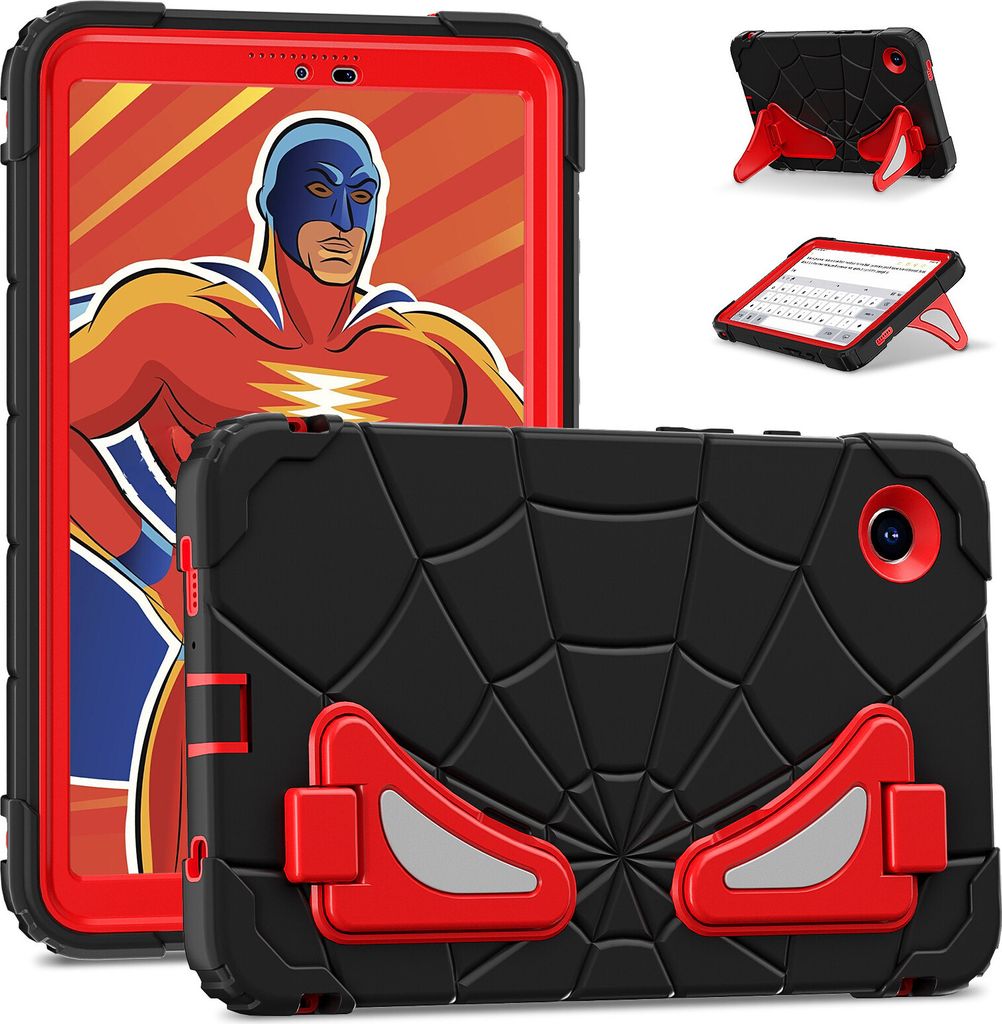 Schutzhülle für Samsung Galaxy Tab A9 2023 8,7 Zoll SM-X110/X115/X117 Hülle Robuste Stoßfeste Ständer für Kinder Jungen Schwarz Rot
