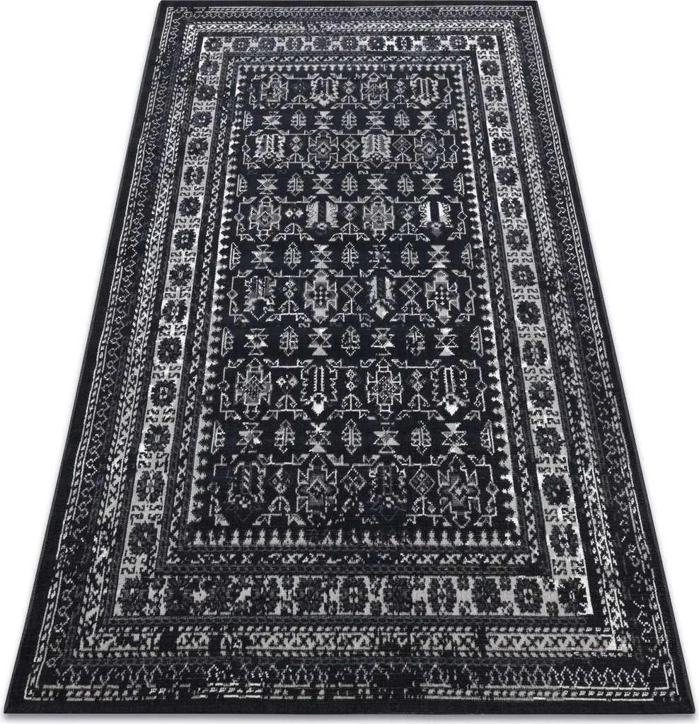 Tapis Noir Classique 120x170 cm Vintage : Texture Douce et Finition