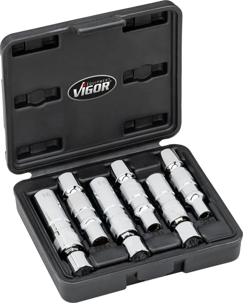 Set di estrattori per candelette ∙ V7016/6 ∙ 3/8 di pollice (10 mm) quadrato cavo ∙ Profilo esterno a doppio esagono ∙ 6 pezzi ∙ 8 ∙ 9 ∙ 10 ∙ 12 ∙ 14 ∙ 16 ∙ Numero di utensili: 6
