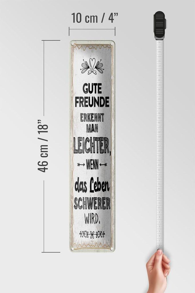 Blechschild Freunde erkennt man leichter, wenn Leben schwerer, 46x10 cm, Blechschilder, Familie