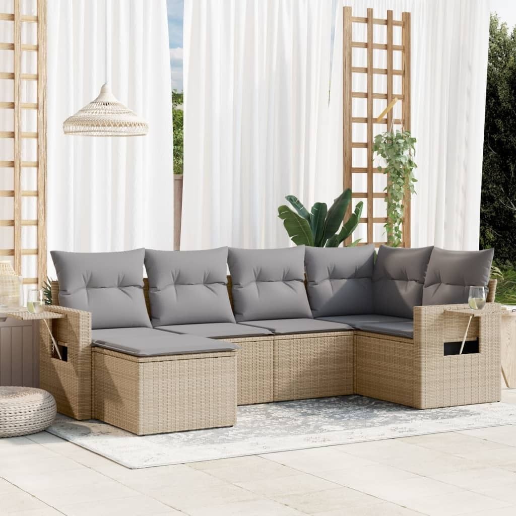 Maison Exclusive - 6-tlg. Garten-Sofagarnitur mit Kissen Beige Poly Rattan